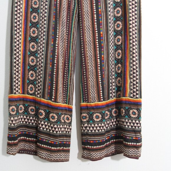Farm Rio for Anthropologie Satin Wide-Leg Pants Black Stripe Geo Print Size XS - Picture 4 of 14